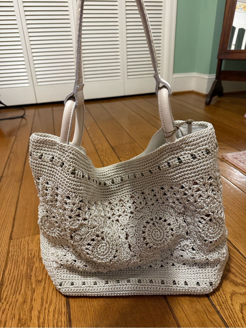 The Sak Crochet Tote in Cream with Leather Handles - Picture 13 of 13